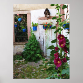 English Garden Hollyhocks und Blume Poster