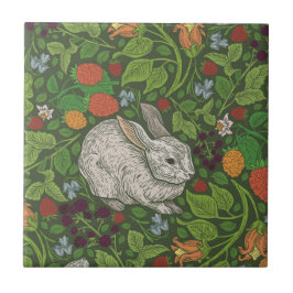 English Garden Rabbits Woodcut Fliese