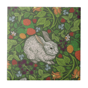 English Garden Rabbits Woodcut Fliese