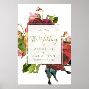 English Garden Vintag Rose Wedding Welcome Poster