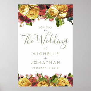 English Garden Vintage Rose Hochzeit Willkommen Poster