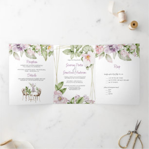 English Garden Wedding & Menu Einladung Tri-Fold