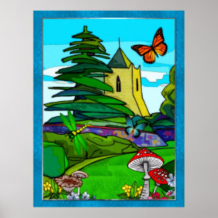 English Garden Whimsical Folk Art Poster