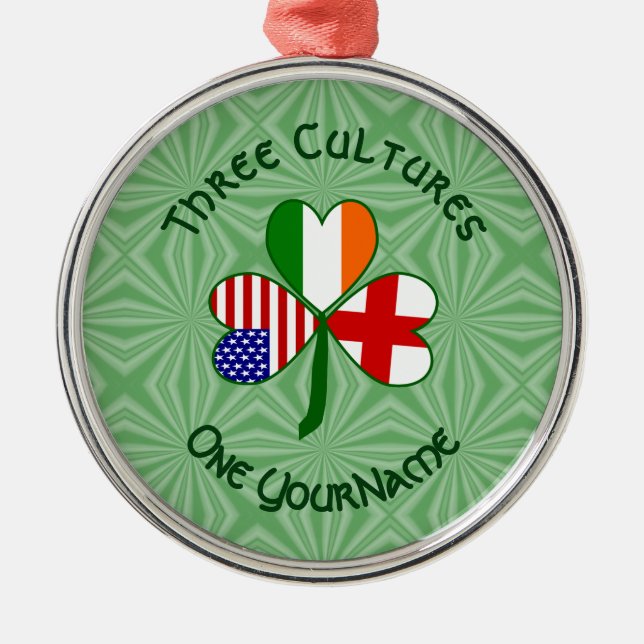 English Irish American Flags Kleeblatt Ihr Name Ornament Aus Metall (Vorne)