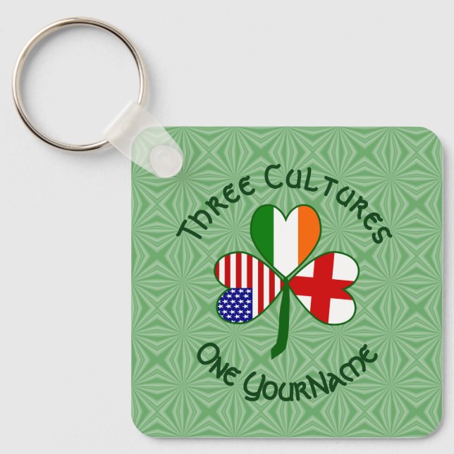 English Irish American Flags Kleeblatt Ihr Name Schlüsselanhänger (Vorderseite)