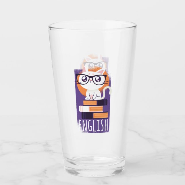 ENGLISH LEHRER Geschenk - Niedliche Kawaii Katze L Glas (Vorderseite)
