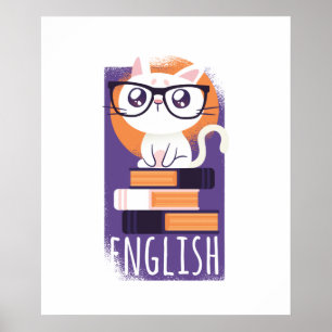 ENGLISH LEHRER Geschenk - Niedliche Kawaii Katze L Poster