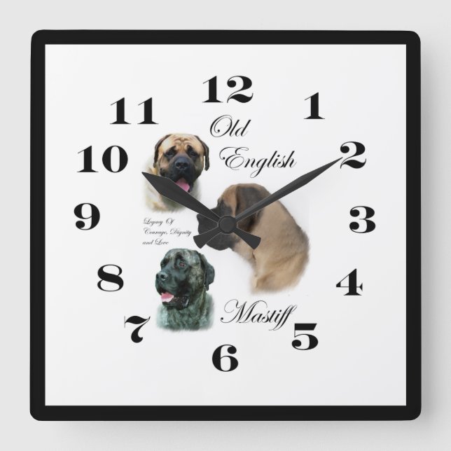 English Mastiff Art Quadratische Wanduhr (Vorderseite)