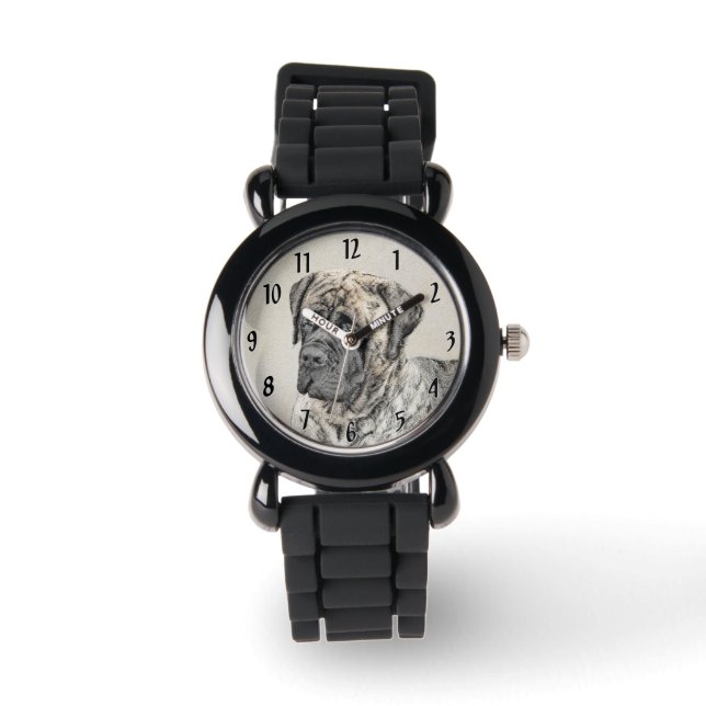 English Mastiff (Brindle) Malerei - Dog Art Armbanduhr (Vorderseite)