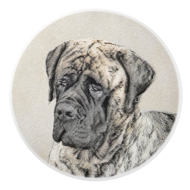 English Mastiff (Brindle) Malerei - Dog Art Keramikknauf (Vorderseite)