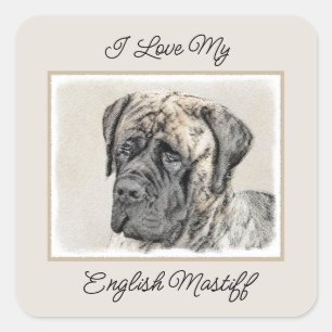 English Mastiff (Brindle) Malerei - Dog Art Quadratischer Aufkleber