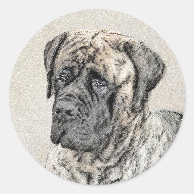 English Mastiff (Brindle) Malerei - Dog Art Runder Aufkleber (Vorderseite)