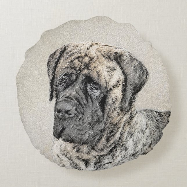English Mastiff (Brindle) Malerei - Dog Art Rundes Kissen (Rückseite)