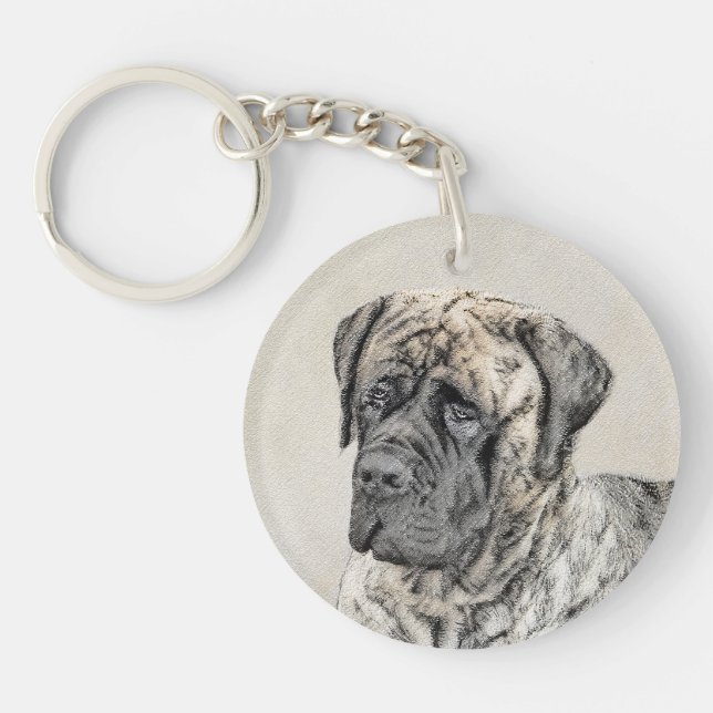 English Mastiff (Brindle) Malerei - Dog Art Schlüsselanhänger (Vorderseite)