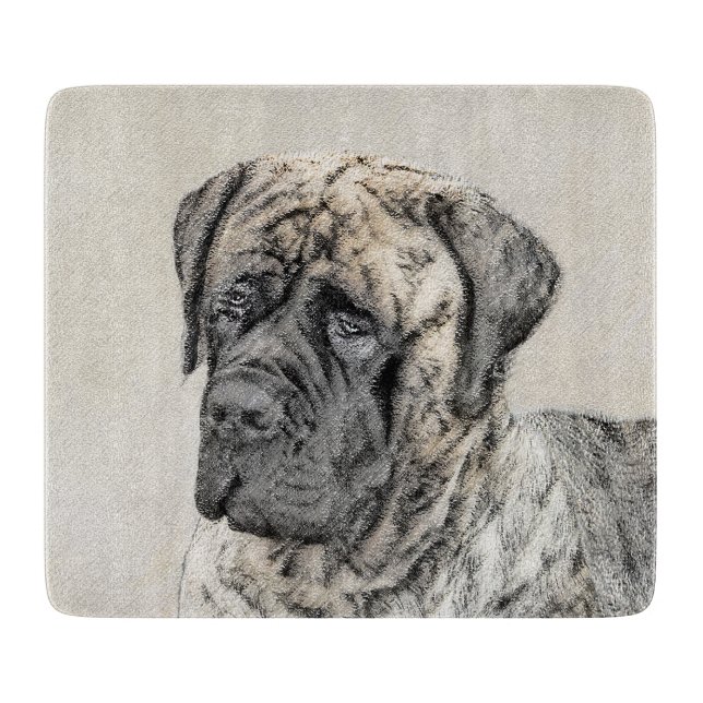 English Mastiff (Brindle) Malerei - Dog Art Schneidebrett (Vorderseite)