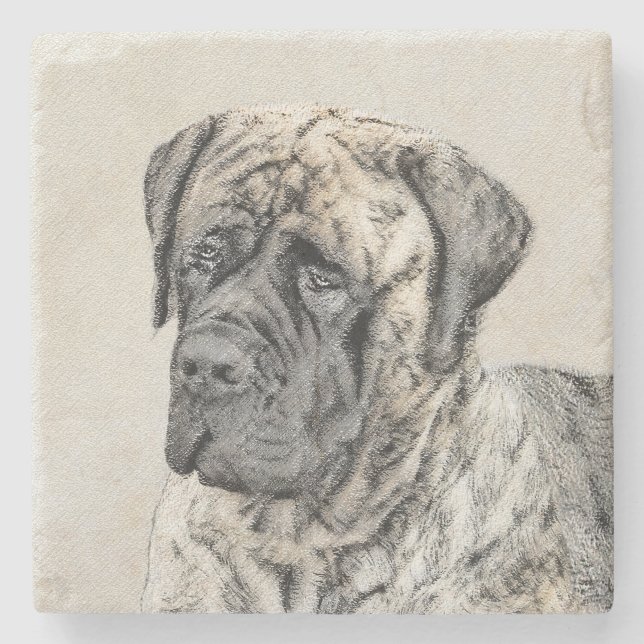English Mastiff (Brindle) Malerei - Dog Art Steinuntersetzer (Vorderseite)