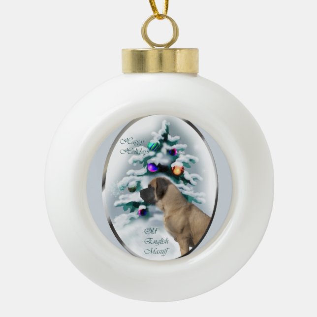 English Mastiff Christmas Keramik Kugel-Ornament (Vorderseite)