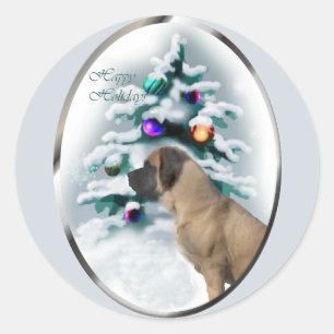 English Mastiff Christmas Runder Aufkleber