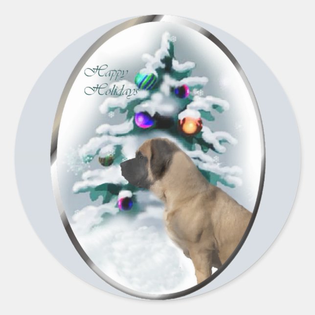 English Mastiff Christmas Runder Aufkleber (Vorderseite)