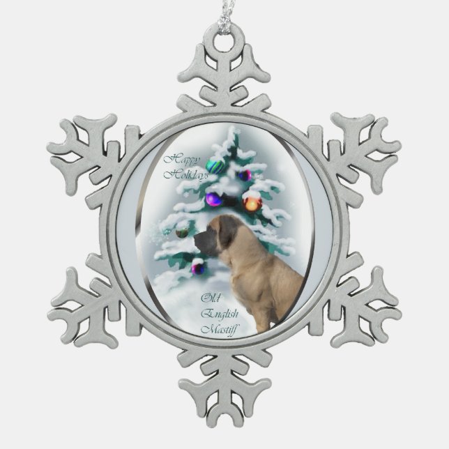 English Mastiff Christmas Schneeflocken Zinn-Ornament (Vorderseite)