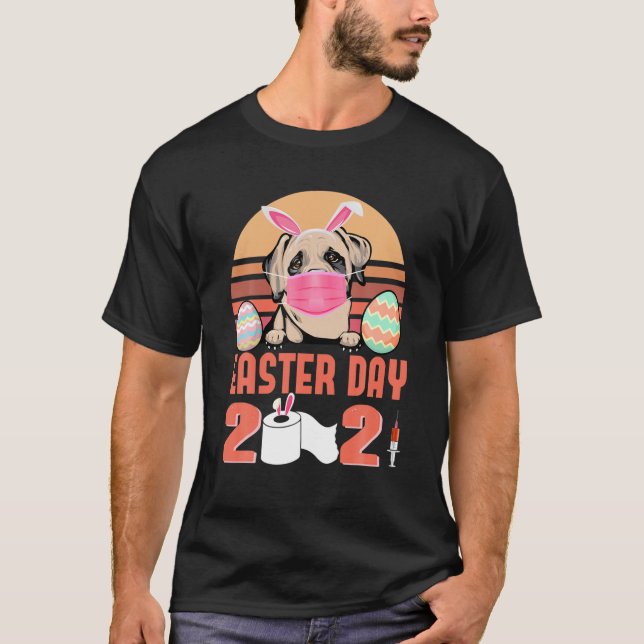 English Mastiff Dog Face Mask Bunny Egg Easter Day T-Shirt (Vorderseite)