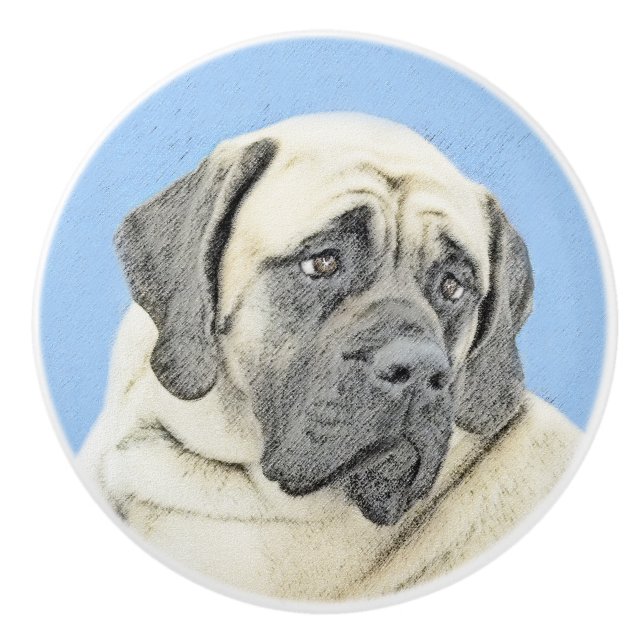 English Mastiff (Fawn) Malerei - Original Dog Art Keramikknauf (Vorderseite)