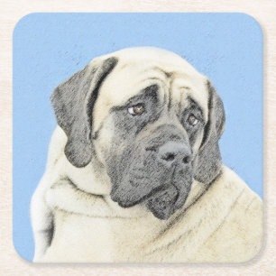 English Mastiff (Fawn) Malerei - Original Dog Art Rechteckiger Pappuntersetzer