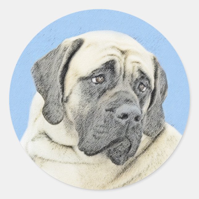 English Mastiff (Fawn) Malerei - Original Dog Art Runder Aufkleber (Vorderseite)