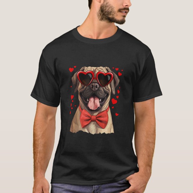 English Mastiff Hund Herz Sonnenbrille Bow Krawatt T-Shirt (Vorderseite)