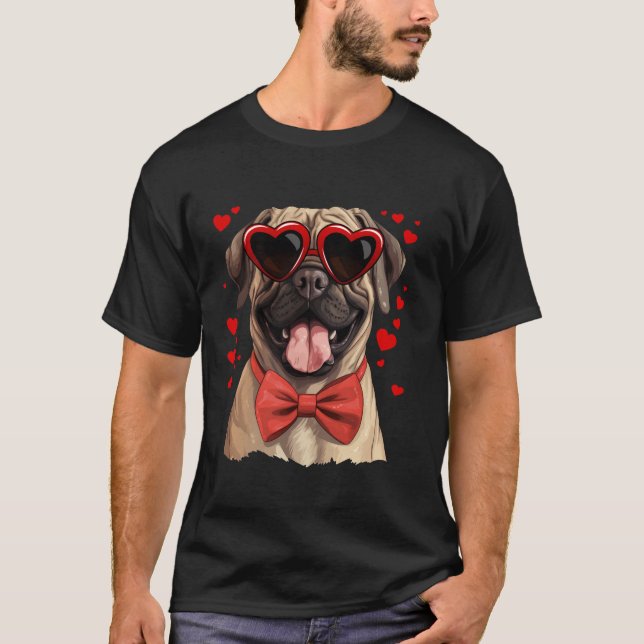English Mastiff Hund Herz Sonnenbrille Bow Krawatt T-Shirt (Vorderseite)