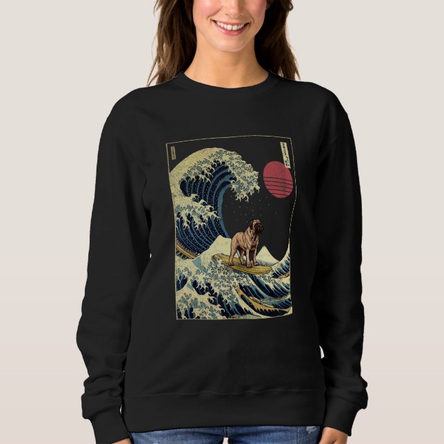 English Mastiff Japanese Kanagawa Wave  Surf Dog Sweatshirt (Vorderseite)