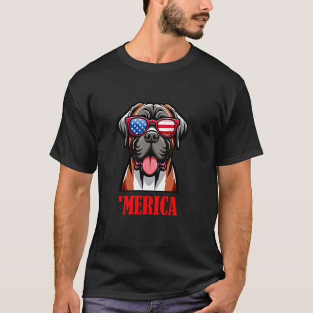 English Mastiff Merica 4. Juli US Flag T-Shirt (Vorderseite)