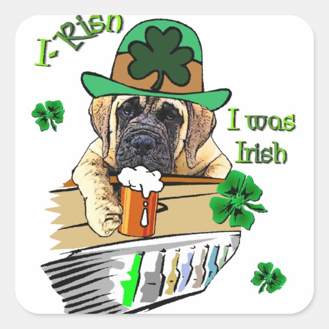 English Mastiff St Patricks Quadratischer Aufkleber (Vorderseite)