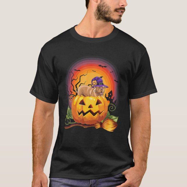 English Mastiff Witch Pumpkin Halloween Hund Lover T-Shirt (Vorderseite)