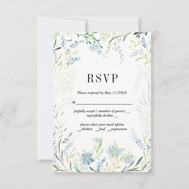 English Meadow Delicate Blume Weddinge RSVP Card Karte (Vorderseite)
