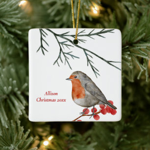 English RedBrustbrust Robin Bird Weihnachten Keramikornament