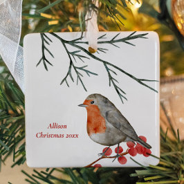 English RedBrustbrust Robin Bird Weihnachten Keramikornament