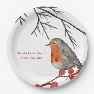 English RedBrustbrust Robin Bird Weihnachten Pappteller