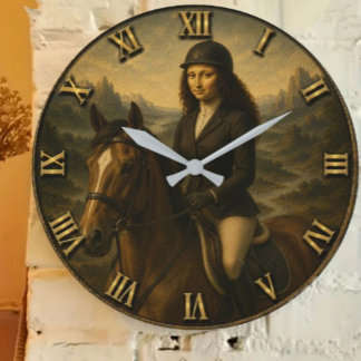 English Riding Funny Mona Lisa Equestrian Rider Gi Große Wanduhr