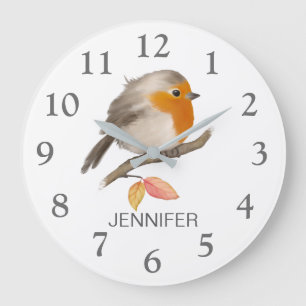 English Robin Bird Large Clock Große Wanduhr