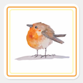 English Robin Watercolour Quadratischer Aufkleber