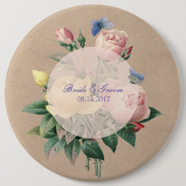 English Rose Butterfly Garden Wedding Button