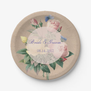 English Rose Butterfly Garden Wedding Pappteller
