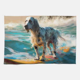 English Setter Beach Surfgrafik Geschirrtuch