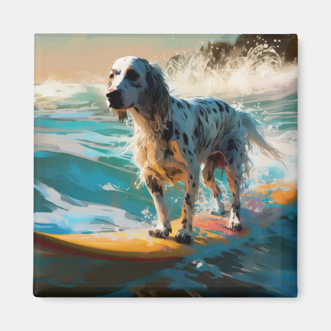 English Setter Beach Surfgrafik Magnet (Vorne)
