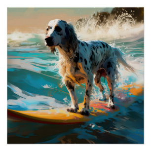 English Setter Beach Surfgrafik Poster