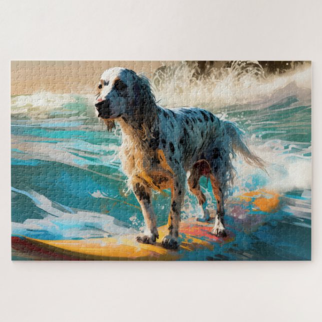 English Setter Beach Surfgrafik Puzzle (Horizontal)