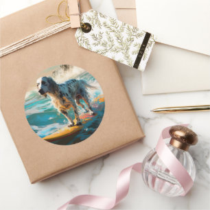 English Setter Beach Surfgrafik Runder Aufkleber