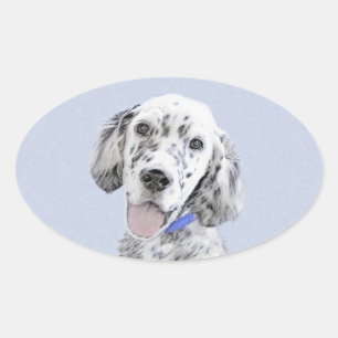 English Setter Blue Belton Malerei Hund Art Ovaler Aufkleber