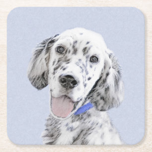English Setter Blue Belton Malerei Hund Art Rechteckiger Pappuntersetzer